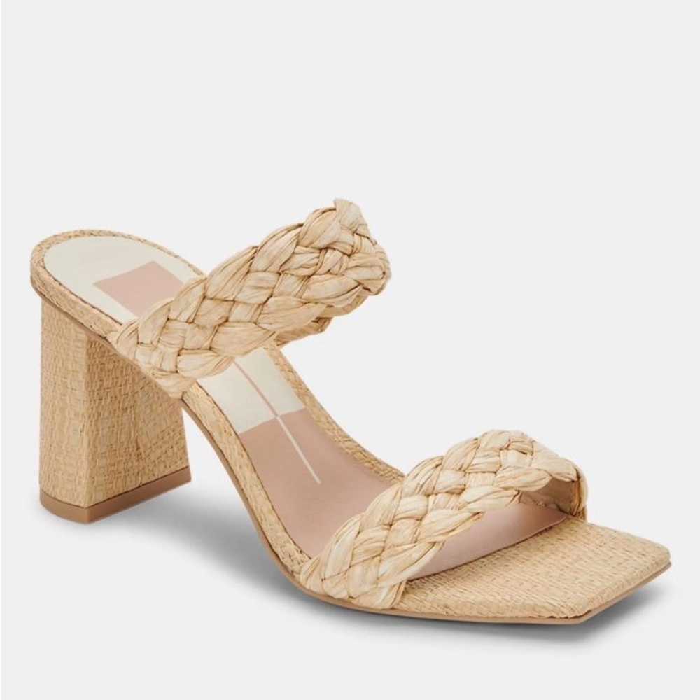 Dolce Vita Pailey Natural Raffia Woven High Heel Slide Sandals - NWT - Picture 2 of 12